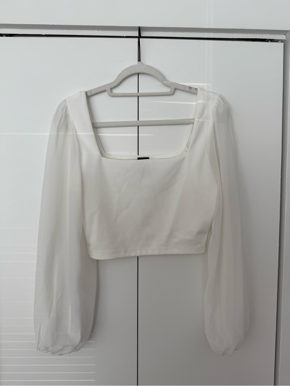 Windsor White Square Neck Sheer Puff Sleeve Top